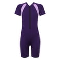 thumbnail image 1 of Lejafay Boys Girls One Piece Short Sleeve Rash Guard Swimsuit Sun Protection Wetsuit Zipper Bathing Suits Purple 14, 1 of 6