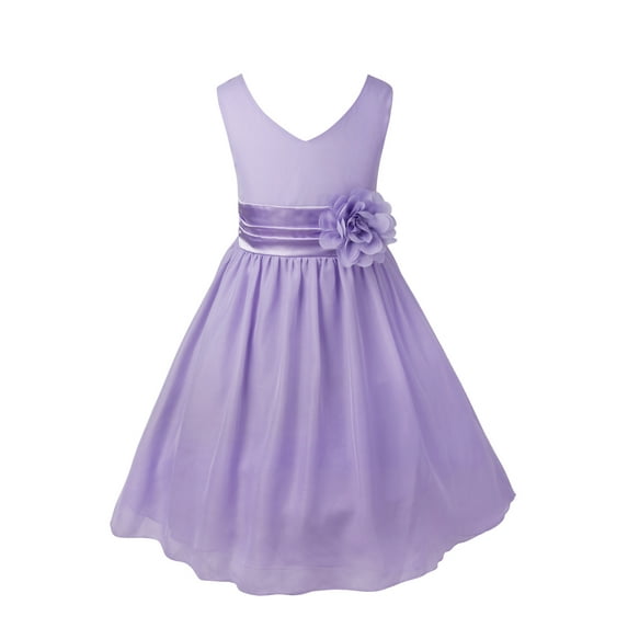 Lejafay Flower Girl Double V Neck Dress Pageant Princess Bridesmaid Prom Gown Lavender 12