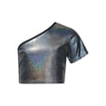 thumbnail image 1 of Lejafay Girls Dance Crop Tops One Shoulder Cropped Tank Kids Jazz Hip Hop Dance Shirts Metallic Cami Black 120, 1 of 5
