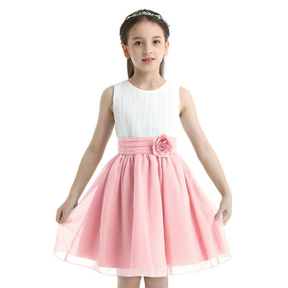 Lejafay Girls Dresses Flower Girl Wedding Party Princess Pleated Dress Birthday Party Formal Gown White&Pink 8