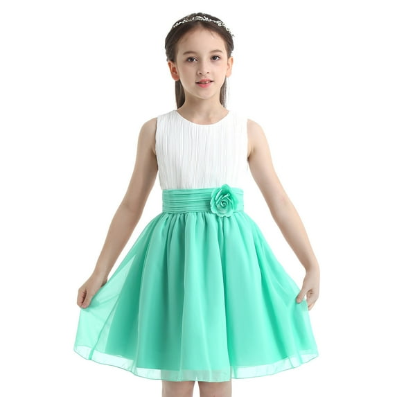 Lejafay Girls Dresses Flower Girl Wedding Party Princess Pleated Dress Birthday Party Formal Gown White&Turquoise 8