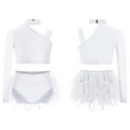 thumbnail image 1 of Lejafay Girls Glittery Rhinestones Dance Outfits One Shoulder Mock Neck Crop Top with Feather Briefs Dancewear White 6, 1 of 6