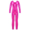 thumbnail image 1 of Lejafay Girls Kids Shiny Metallic Long Sleeve Unitard Spandex One Piece Gymnastics Dance Bodysuits Hot Pink 8, 1 of 5