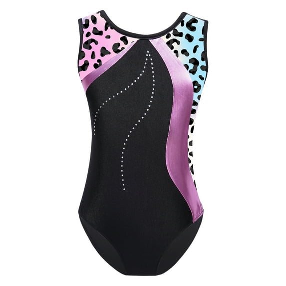 Lejafay Girls' One Piece Sparkly Gymnastics Leotard Ballet Dance Bodysuit Figure Ice Skating Outfit Pink Leopard 10