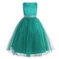 thumbnail image 1 of Lejafay Girls Sequined Lace Flower Girl Dress Princess Pageant Wedding Birthday Party Ball Gown with Green 4, 1 of 7