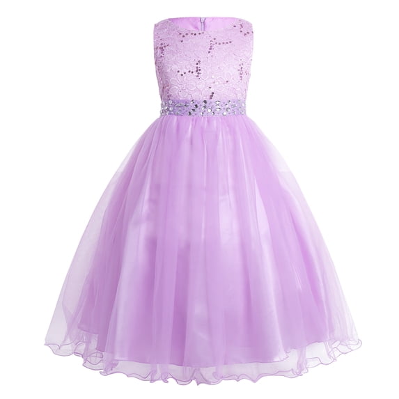 Lejafay Girls Sequined Lace Flower Girl Dress Princess Pageant Wedding Birthday Party Ball Gown with Lavender 8