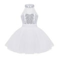 thumbnail image 1 of Lejafay Girls Sparkly Sequins Mock Neck Sleeveless Mesh Splice Dance Dress Ballroom Ballet Modern White M, 1 of 7