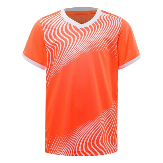 Lejafay Kid Boy Soccer Jersey Sports Shirt Breathable Athletic Tops Quick Dry Fit Short Sleeve B Orange XXS