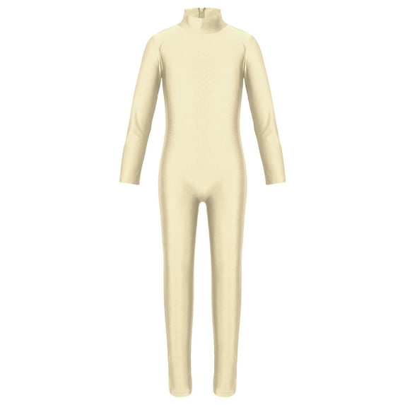 Lejafay Kids Boys Girls Full Length Bodysuit Unitards Spandex Zentai Costumes Gymnastics Leotard Beige 3XL