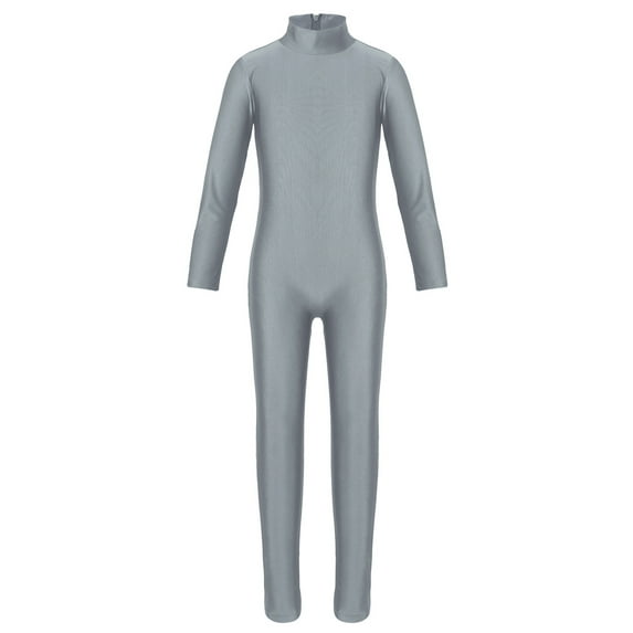 Lejafay Kids Boys Girls Full Length Bodysuit Unitards Spandex Zentai Costumes Gymnastics Leotard Dark Grey S