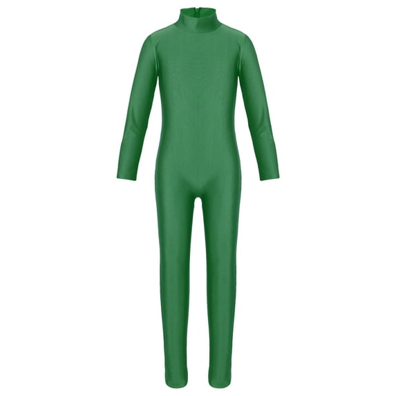 Lejafay Kids Boys Girls Full Length Bodysuit Unitards Spandex Zentai Costumes Gymnastics Leotard Green XXL