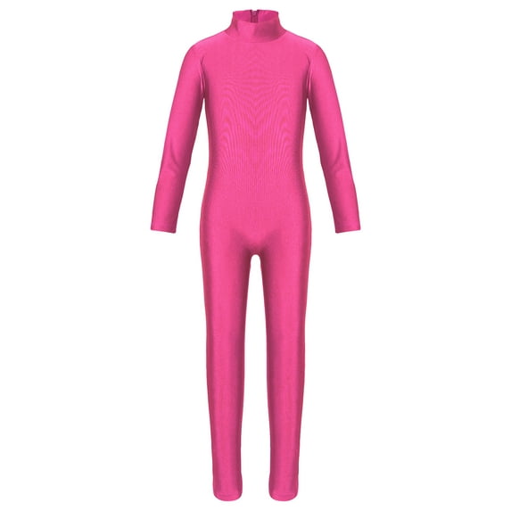 Lejafay Kids Boys Girls Full Length Bodysuit Unitards Spandex Zentai Costumes Gymnastics Leotard Rose S