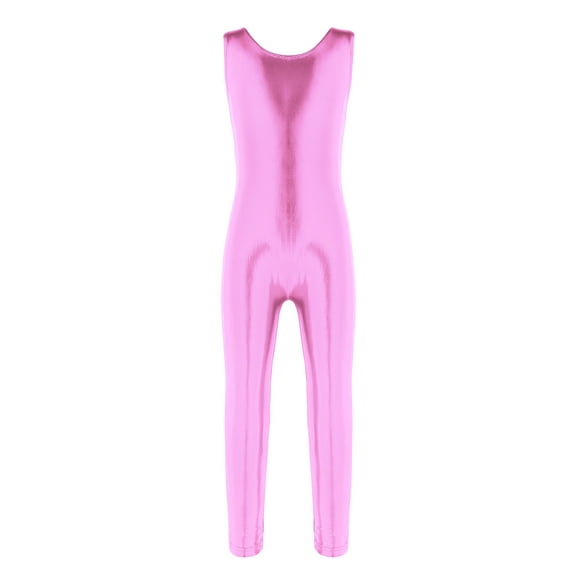 Lejafay Kids Boys Girls Sleeveless Shiny Mettalic Full Body Unitard Jumpsuit Gymnasitc Tank Leotard Pink XL