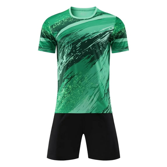 Lejafay Kids Boys Soccer Sport Outfits Stylish Print Short Sleeve T-shirt with Drawstring Elastic Green Type B XS