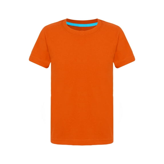 Lejafay Kids Boys Solid Color Short Sleeve Crewneck T-shirt Summer Casual Outdoor Sport Wear Tee Tops Orange 120