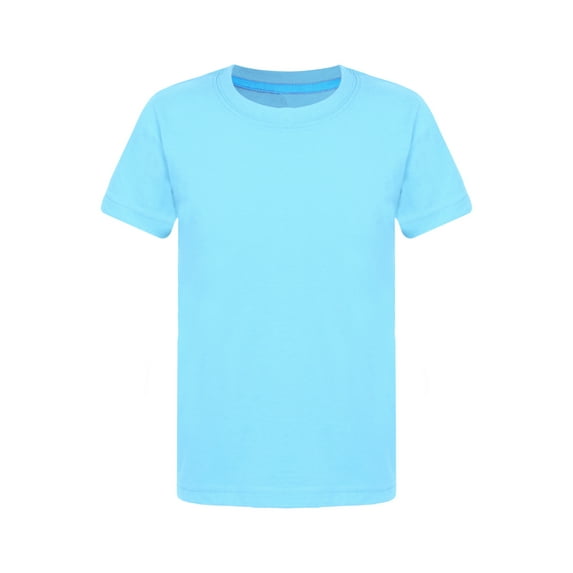 Lejafay Kids Boys Solid Color Short Sleeve Crewneck T-shirt Summer Casual Outdoor Sport Wear Tee Tops Sky Blue 140