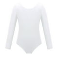 thumbnail image 1 of Lejafay Kids Girls Ballet Dance Leotard Long Sleeve Solid Bodysuit White 4, 1 of 7