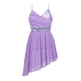 thumbnail image 1 of Lejafay Kids Girls Cami Figure Ice Skating Dress Sequins Gymnastic Ballet Latin Dance Leotard Lavender XL, 1 of 7