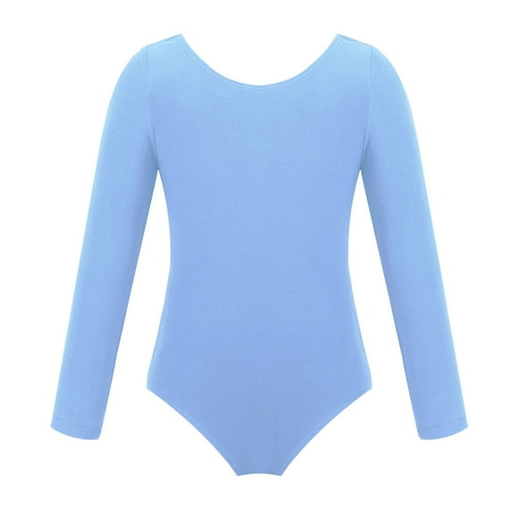 Lejafay Kids Girls Classic Ballet Dance Leotard Dancer Basic Gymnastic Long Sleeve Solid Bodysuit Blue 6