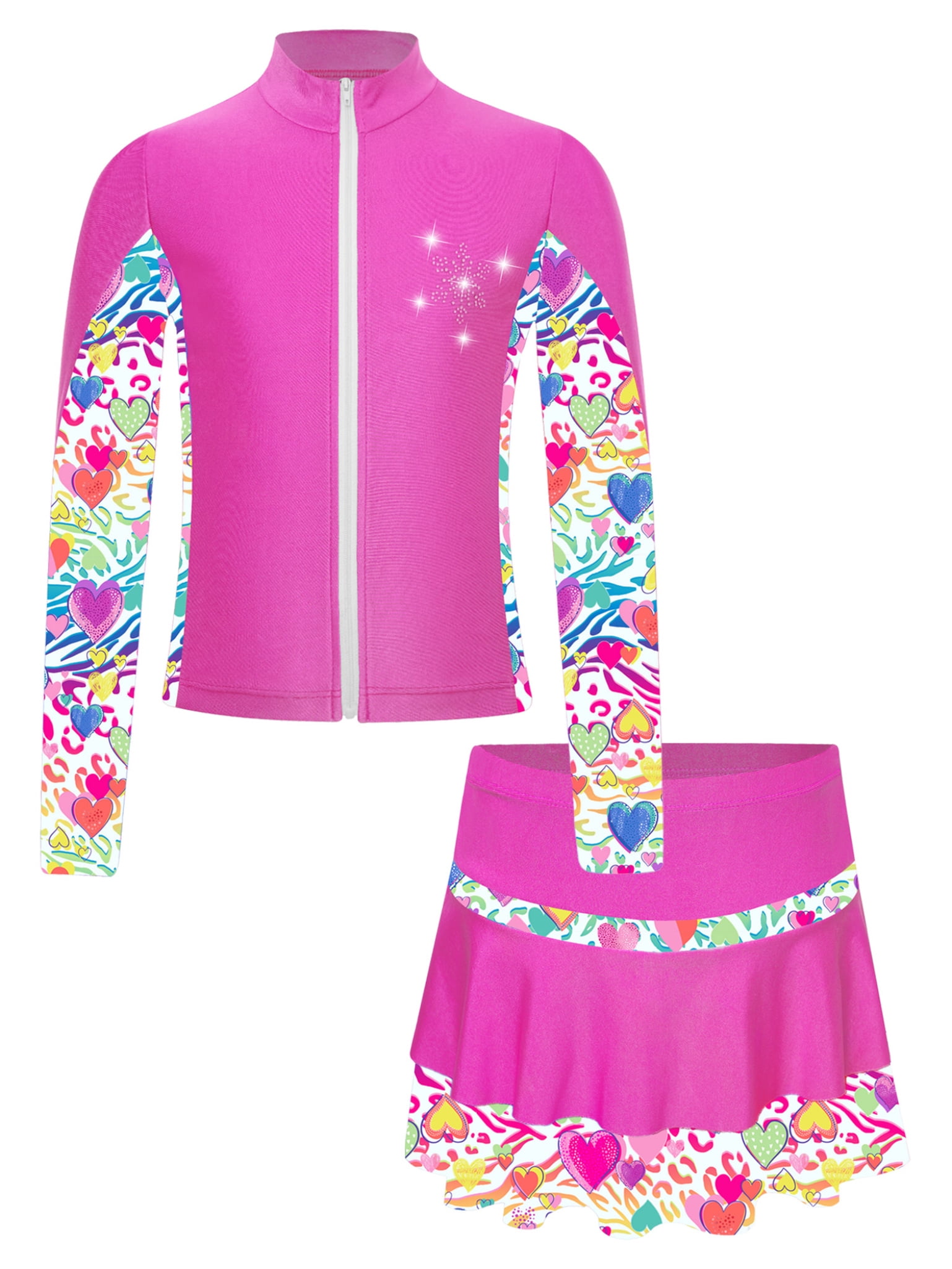 Linjinx Kids Girls Figure Skating Training Suit Long Sleeve Zipper Stand Collar Jacket With Pants Light Blue 14, Girl's