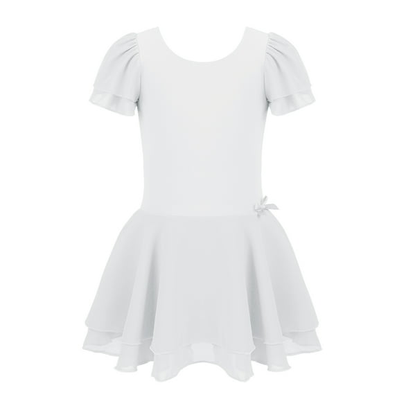 Lejafay Kids Girls Flutter Sleeve Leotard Ballet Dance Tutu Dress Costumes White S