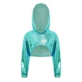 thumbnail image 1 of Lejafay Kids Girls Metallic Hoodies Sparkly Pullover Sweatshirt Jazz Hip Hop Dance Crop Tops Light Green 10, 1 of 3