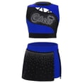 thumbnail image 1 of Lejafay Kids Girls Rhinestones Cheerleading Dance Outfit Cheer Leader Tops with Mini Skirt Carnival Party Blue 12, 1 of 5