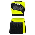 thumbnail image 1 of Lejafay Kids Girls Rhinestones Cheerleading Dance Outfit Cheer Leader Tops with Mini Skirt Carnival Party Fluorescent Yellow 10, 1 of 5