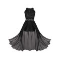thumbnail image 1 of Lejafay Kids Girls Sleeveless Floral Lace Shiny Rhinestone Maxi Dress Birthday Party Formal Dance Black 10, 1 of 7
