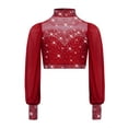 thumbnail image 1 of Lejafay Kids Girls Sparkly Rhinestone Long Sleeve Jazz Dance Crop Tops Figure Skating Shirts Burgundy 6, 1 of 7
