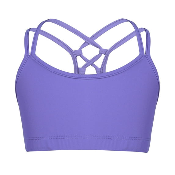Lejafay Kids Girls' Team Basic Dance Sports Camisole Bra Top with Strappy Back Criss Cross Straps Lavender 8