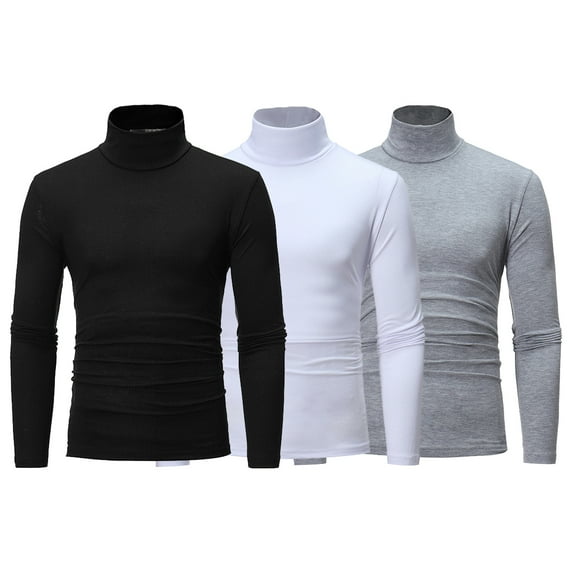 Lejafay Men's 3 Pcs Mock Neck Shirts Long Sleeve Turtleneck Pullover Tops Black&White&Gray L