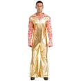 thumbnail image 1 of Lejafay Men's 70s Disco Outfit Lapel V Neck Flare Sleeve with Bottom Pants Jumpsuit Hippie Rompers Gold 4XL, 1 of 7