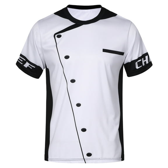 Lejafay Men's Chef Coat Printing Custom Name Chef Shirts Shirt Breathable Short Sleeves Top Chef White&Black XXL