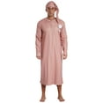 thumbnail image 1 of Lejafay Men's Pajamas Robe Striped Long Sleeve Sleep Shirt with Nightcap Nightwear Khaki M, 1 of 6