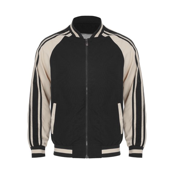 Lejafay Men's Sweatshirt Contrast Color Varsity Jacket Baseball Jacket Stand Collar Bomber Black XL