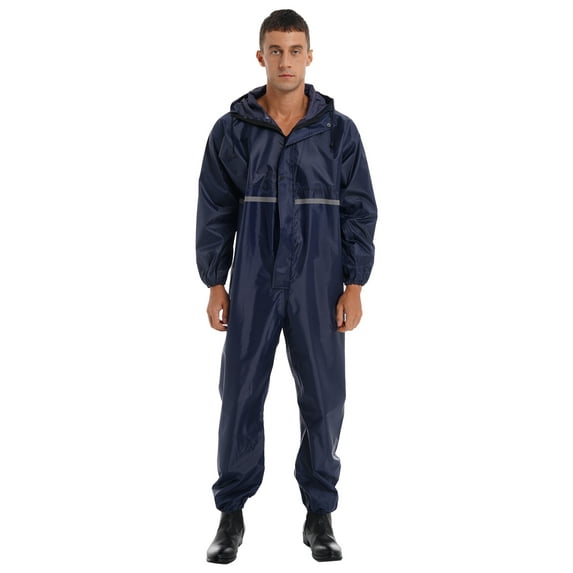 Lejafay Motorcycle Rain Suit for Men & Women Waterproof Jumpsuit Raincoat One Piece Coveralls Rainsuit Navy Blue 165/M