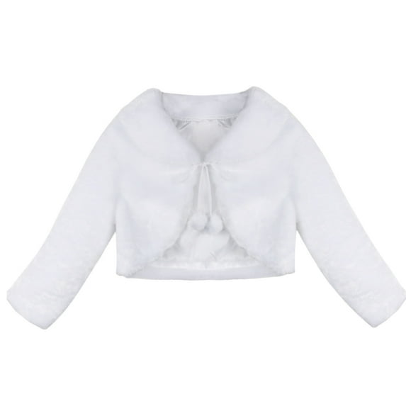 Lejafay Toddlers Little Girls Faux Fur Long Sleeve Shrug Coat Wedding Party Bridesmaid Dress Cover Up White XS
