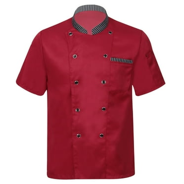 Lejafay Unisex Chef Coat Men's Short Sleeve Chef Jacket Restaurant Kitchen Uniform Red Short Sleeve L