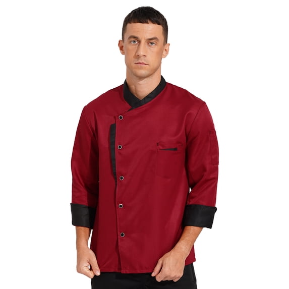 Lejafay Unisex Men's Chef Jacket Coat Restaurant Kitchen Hotel Home Chef Uniform Burgundy M