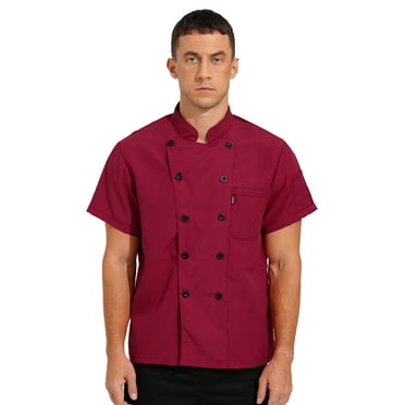 Lejafay Unisex Men's Chef Jacket Short Sleeves Chef Coat Kitchen Work Uniform Tops Red XXL