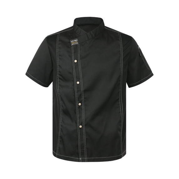 Lejafay Unisex Mens Women Chef Jacket Coat Restaurant Kicten Cooking Uniform Black Short Sleeve XL
