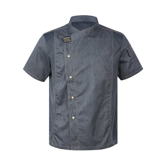 Lejafay Unisex Mens Women Chef Jacket Coat Restaurant Kicten Cooking Uniform Gray Short Sleeve XL