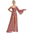 thumbnail image 1 of Lejafay Women Lyrical Dance Dress One Shoulder Flared Sleeve Flowy Split Dress Dusty Pink S, 1 of 7