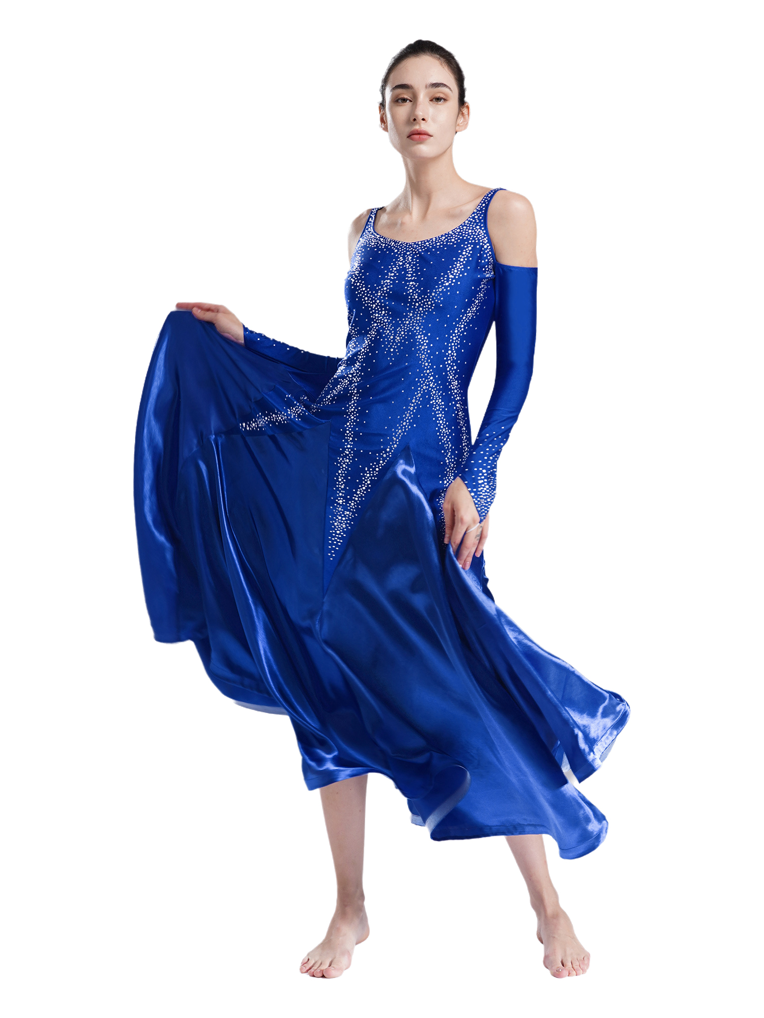 Waltz Tango Smooth Standard Dress Women's Modern Ballroom Dance Dress - In  Stretchy Milk Silk (Blue, Size S) Women's Waltz Tango Dress