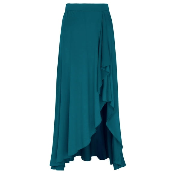 Lejafay Women's Asymmetric Gymnastics Skirt High Low Ruffle Maxi Skirts Ballet Dance Skirt Costume Green XXL