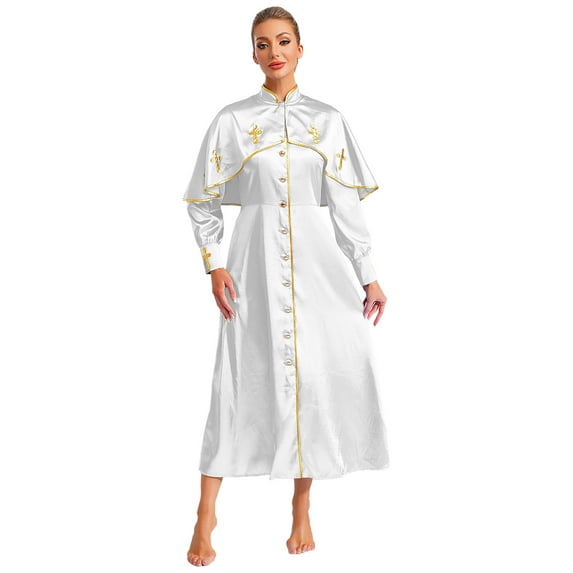 Lejafay Women's Clergy Robe Long Sleeve Button Down Loose Maxi Gown White 3XL