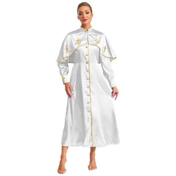 Lejafay Women's Clergy Robe Long Sleeve Button Down Loose Maxi Gown White 3XL