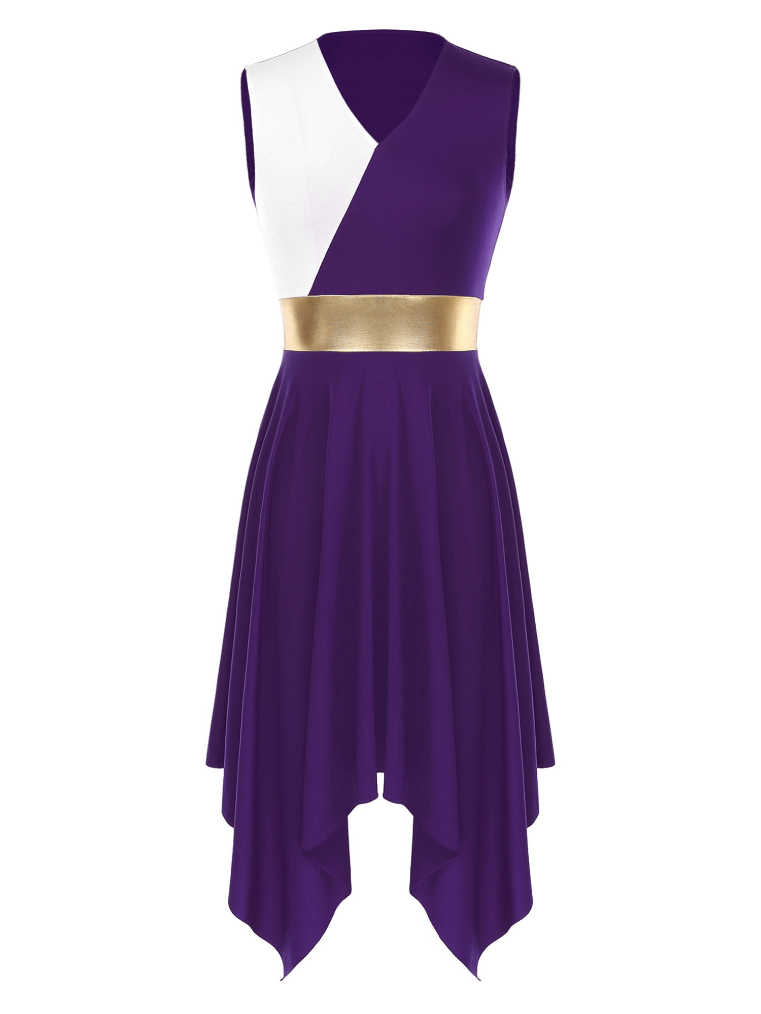 Women's Sleeveless Color Block Dance Dress - Lyrical Contemporary Praise Dance Tunic With Overlay