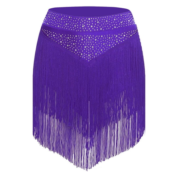 Lejafay Women's Fringe Mini Skirt Latin Tango Rumba Salsa Cha-Cha Jazz Dancewear Purple S